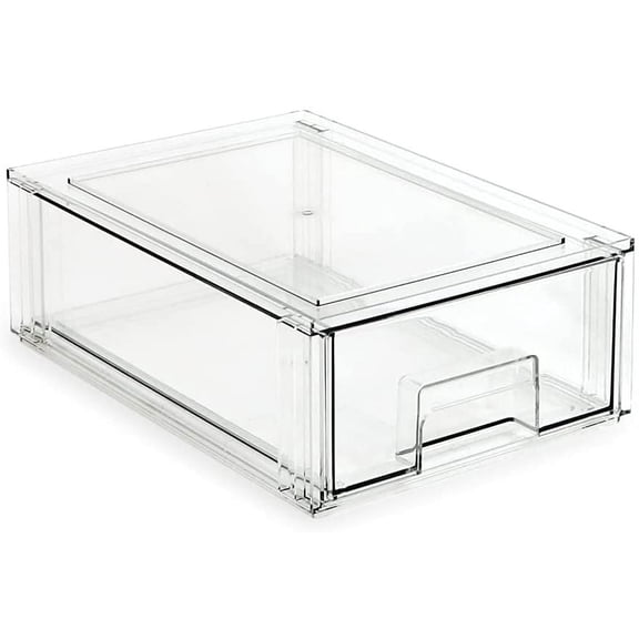 Isaac Jacobs Medium Stackable Organizer Drawer 12.5 x 8.3 x 4.1, Clear Plastic Storage Box, Pull-Out Bin, Home, Office, Closet & Shoe Organization, BPA-Free, Food / Fridge / Freezer Safe Medium