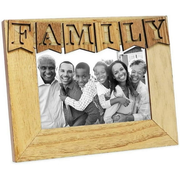 Isaac Jacobs Natural Wood Sentiments Family Picture Frame, 4x6 inch, Photo Gift for Holiday, Display on Tabletop, Desk Natural