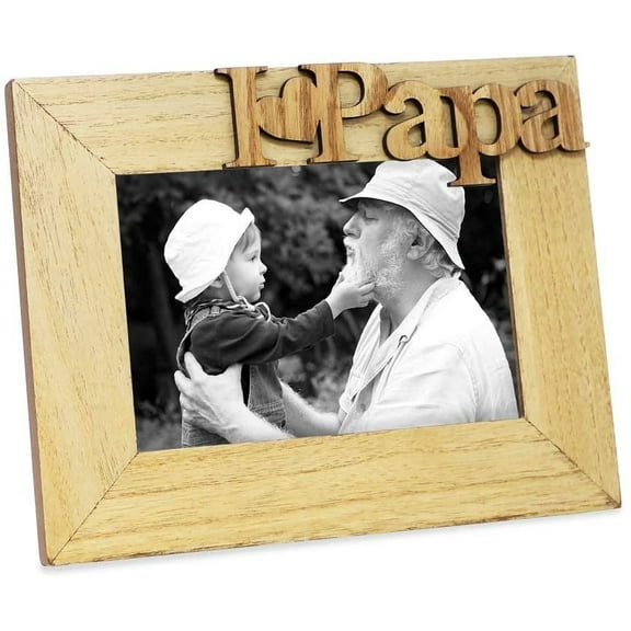 Isaac Jacobs Natural Wood Sentiments I Love Papa/I Heart Papa Picture Frame, 4x6 inch, Photo Gift for Papa, Grandpa, Family, Display on Tabletop