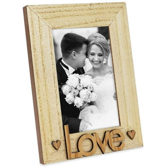 Isaac Jacobs Natural Wood Sentiments Love Picture Frame, 4x6 inch, Photo Gift for Loved Ones, Family, Display on Tabletop,