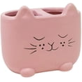 thumbnail image 1 of Isaac Jacobs Pink Ceramic Cat Organizer, Multi-Purpose 2-Section Holder, 1 of 5