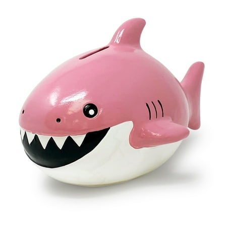 Isaac Jacobs Pink Ceramic Shark Money Bank, Fish Piggy Bank