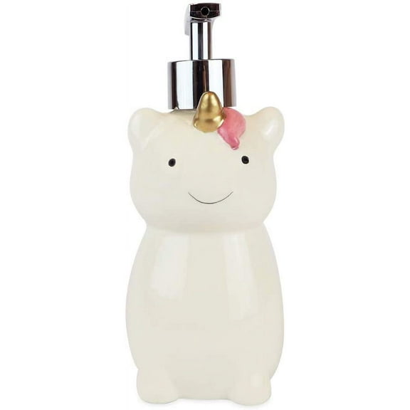 Isaac Jacobs White Ceramic Unicorn, Liquid Soap Pump/Lotion Dispenser with Chrome Metal Pump Holds Up to 12 Oz Great for Bathroom, Kitchen Countertop, Bath Accessory Unicorn