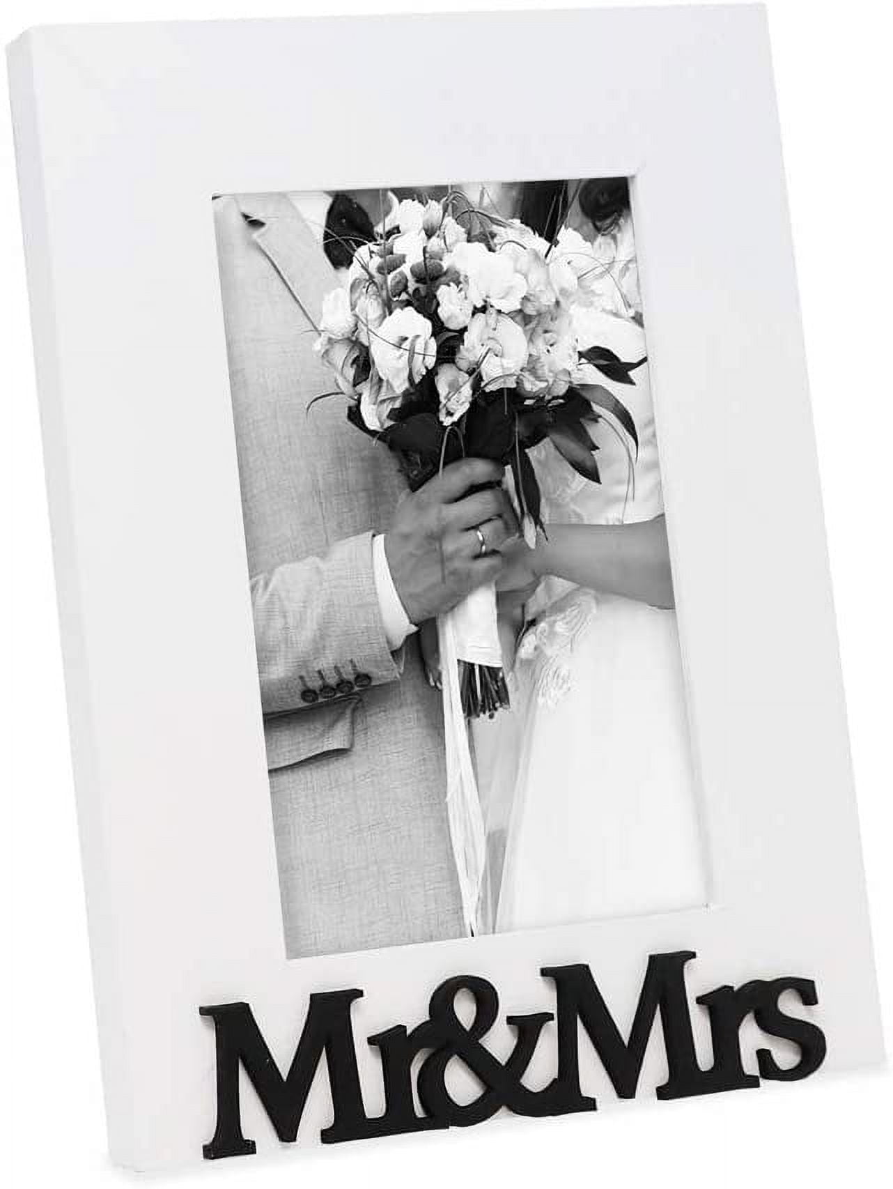 Isaac Jacobs White Wood Sentiments Mr & Mrs Picture Frame, 4x6 inch