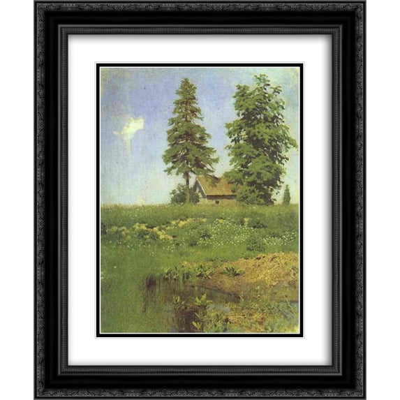 Isaac Levitan 2x Matted 20x24 Black Ornate Framed Art Print 'Small hut in a Meadow'