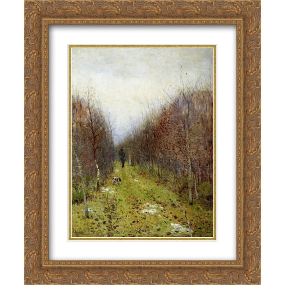 Isaac Levitan 2x Matted 20x24 Gold Ornate Framed Art Print 'Autumn landscape with hunter'
