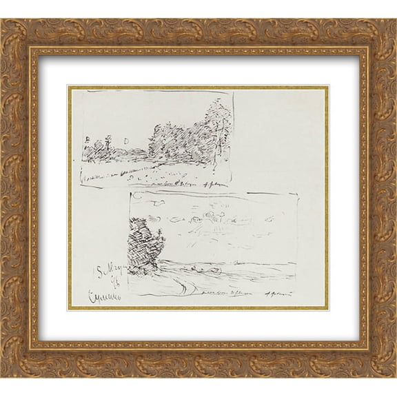 Isaac Levitan 2x Matted 22x20 Gold Ornate Framed Art Print 'Forest edge, rising of the moonForest edge, sun behind the clouds'