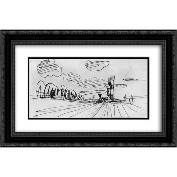 Isaac Levitan 2x Matted 24x16 Black Ornate Framed Art Print 'Platform. The approaching train.'