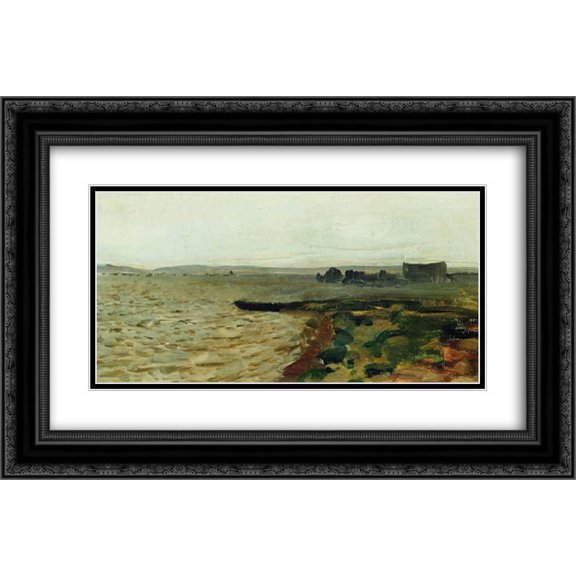Isaac Levitan 2x Matted 24x16 Black Ornate Framed Art Print 'Riverbank'