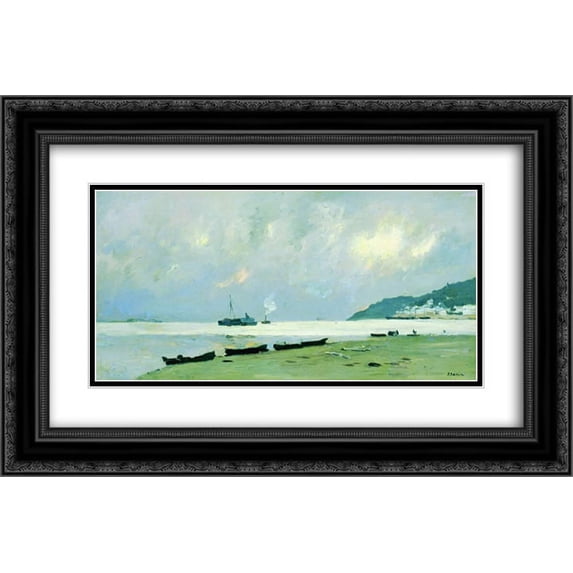 Isaac Levitan 2x Matted 24x16 Black Ornate Framed Art Print 'Yurievets. Gloomy Day on the Volga.'