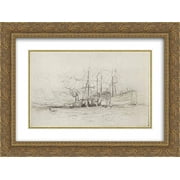 Isaac Levitan 2x Matted 24x18 Gold Ornate Framed Art Print Barges