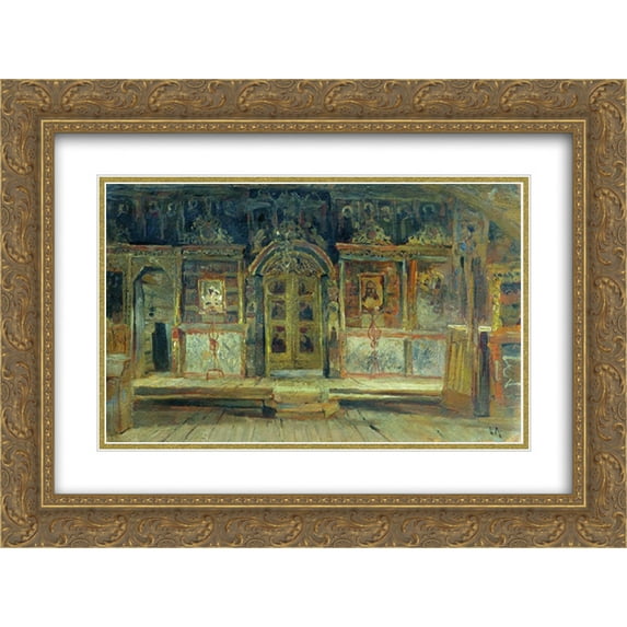 Isaac Levitan 2x Matted 24x18 Gold Ornate Framed Art Print 'Inside the Peter and Paul Church in Plyos'