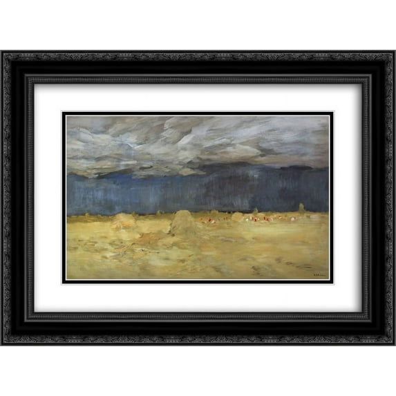 Isaac Levitan 2x Matted 24x20 Black Ornate Framed Art Print 'Haystacking'