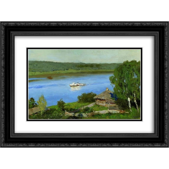 Isaac Levitan 2x Matted 24x20 Black Ornate Framed Art Print 'Landscape with a steamboat'