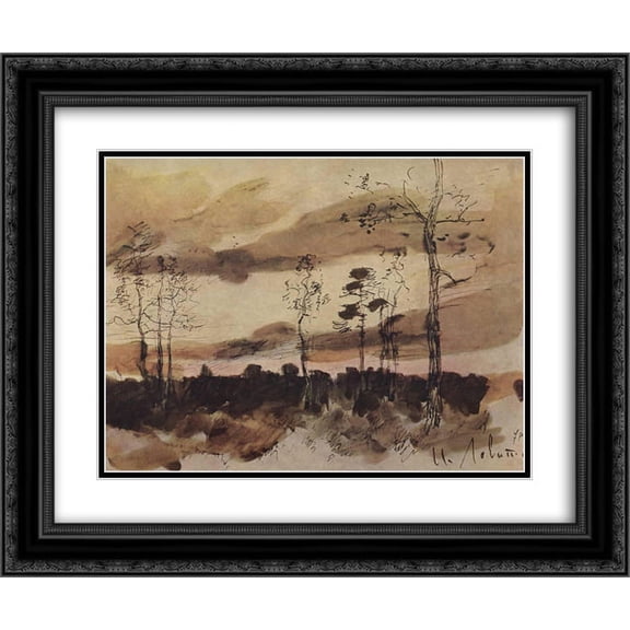 Isaac Levitan 2x Matted 24x20 Black Ornate Framed Art Print 'Sunset. Forest edge.'