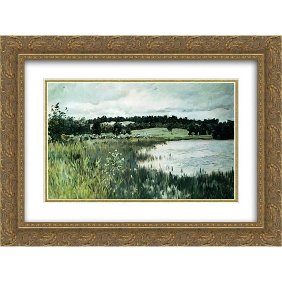 Isaac Levitan 2x Matted 24x20 Gold Ornate Framed Art Print 'Gray day.'