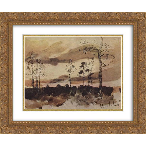 Isaac Levitan 2x Matted 24x20 Gold Ornate Framed Art Print 'Sunset. Forest edge.'