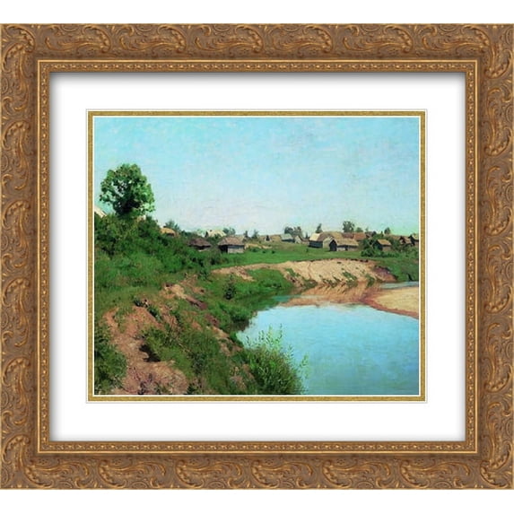 Isaac Levitan 2x Matted 24x20 Gold Ornate Framed Art Print 'Village at the riverbank'