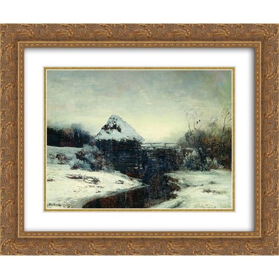 Isaac Levitan 2x Matted 24x20 Gold Ornate Framed Art Print 'Winter landscape with mill'