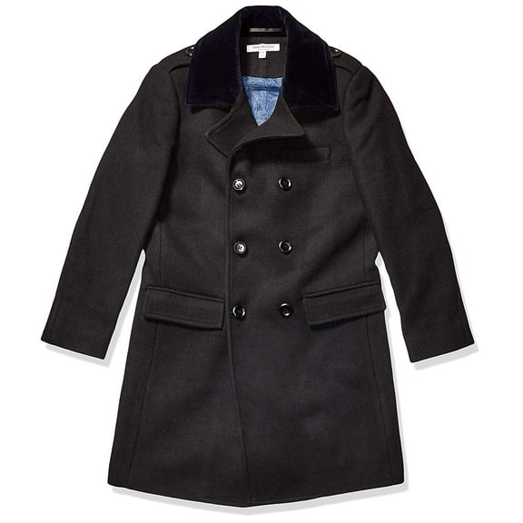 Isaac Mizrahi Boy's 2-20 Velvet Collar Quilt Lined Wool Blend Peacoat