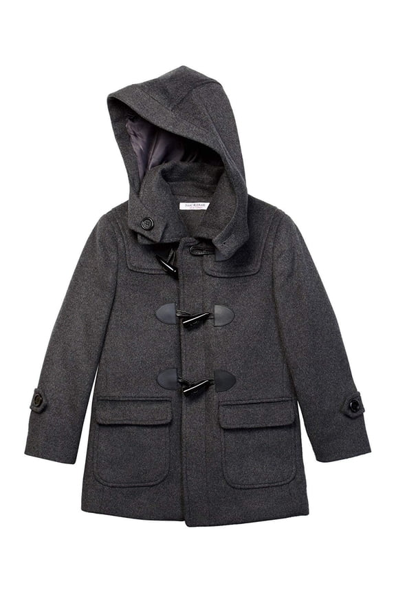 Boy's CT1004 Solid Wool Toggle Coat with Removble Hood - Charcoal - 14