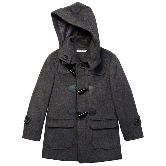 Isaac Mizrahi Boy's CT1004 Solid Wool Toggle Coat with Removble Hood - Charcoal - 6