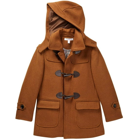 Isaac Mizrahi Boy's CT1004 Solid Wool Toggle Coat with Removble hood - Tan - 8