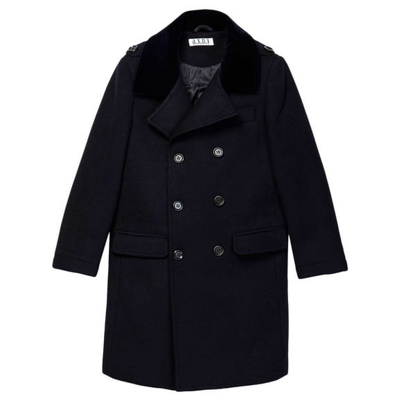 Isaac Mizrahi Boy's 2-20 Velvet Collar Quilt Lined Wool Blend Peacoat