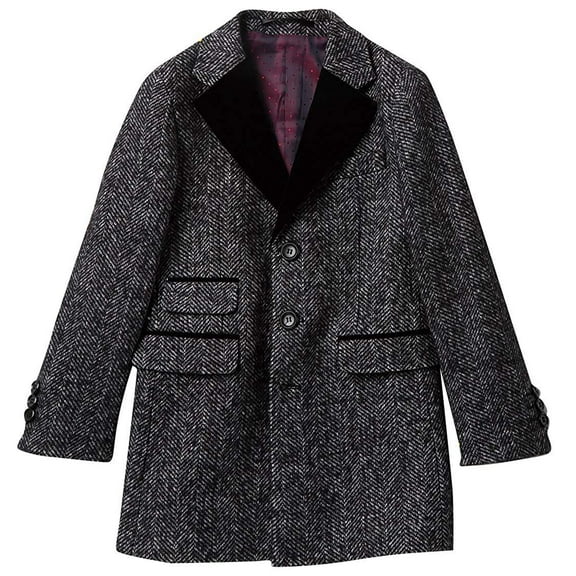 Isaac Mizrahi Boy's CT1020 Velvet Lapel Wool Overcoat - Herringbone - 4