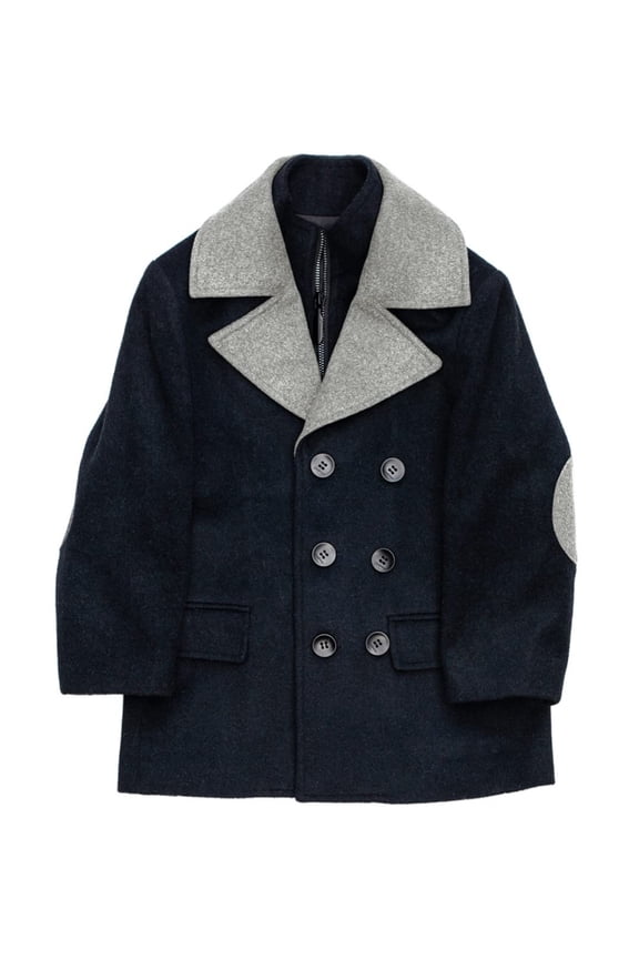 Boys Multi Plaid Double Breasted Wool-Blend Pea Coat