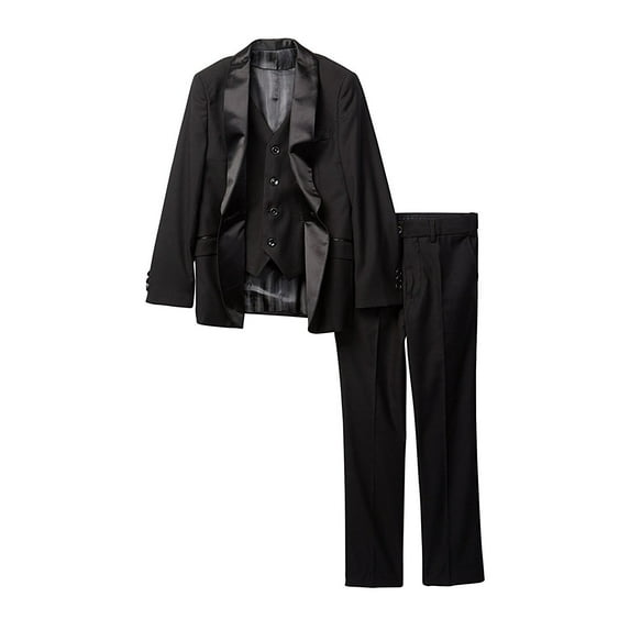 Isaac Mizrahi Boy's 3-Piece Jacket Vest Trousers Satin Shawl Collar Formal Tuxedo Suit Set