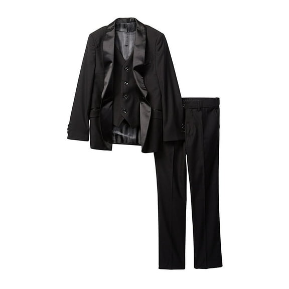 Isaac Mizrahi Boy's 3-Piece Jacket Vest Trousers Satin Shawl Collar Formal Tuxedo Suit Set