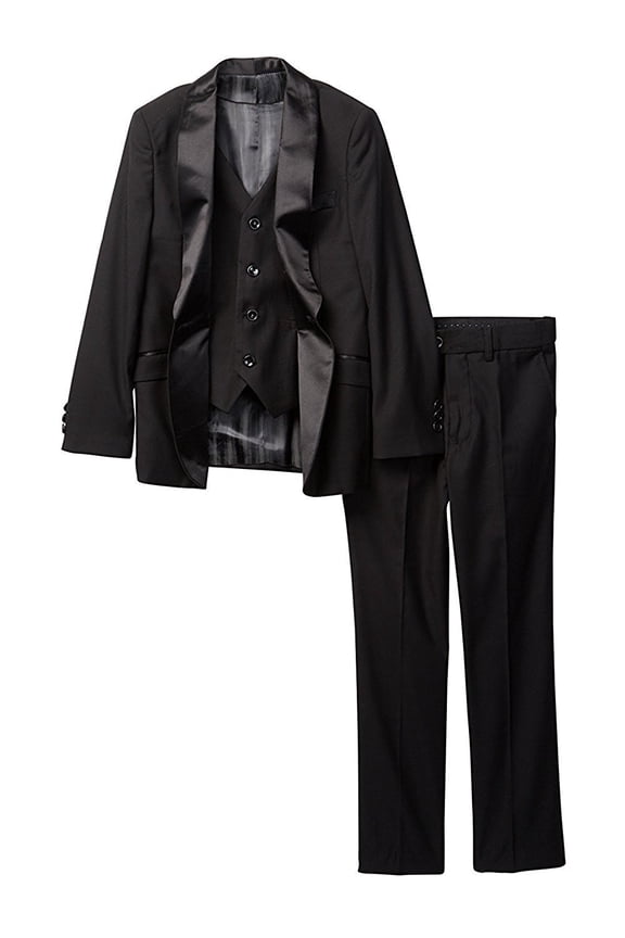 Boy's 3-Piece Jacket Vest Trousers Satin Shawl Collar Formal Tuxedo Suit Set