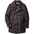 thumbnail image 1 of Isaac Mizrahi Boys 2-20 Multi Plaid Double Breasted Wool Pea Coat 7, Charcoal, 1 of 2