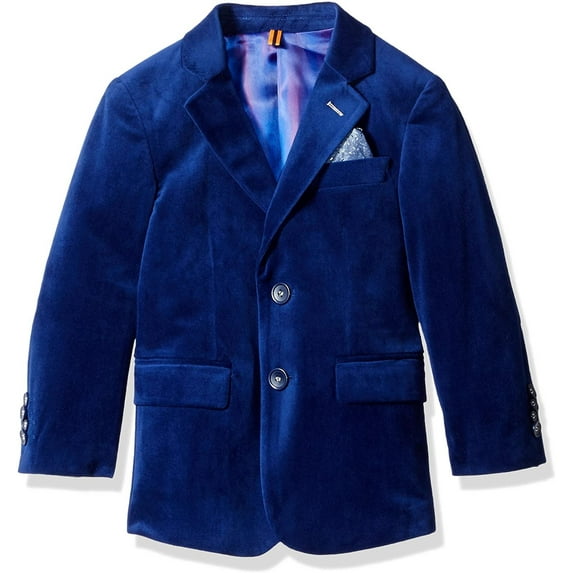 Isaac Mizrahi Boys' Big Boys' Single-Breasted Velvet Blazer, Cobalt Blue, 12
