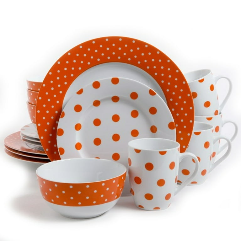 Isaac Mizrahi Dot Luxe 16 pc Porcelain Dinnerware Set- Orange
