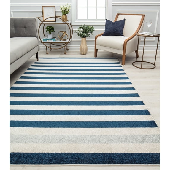Isaac Mizrahi Jaxon CM10A Nautical Navy Geometric Contemporary Blue Area Rug, 2'6" x 8'