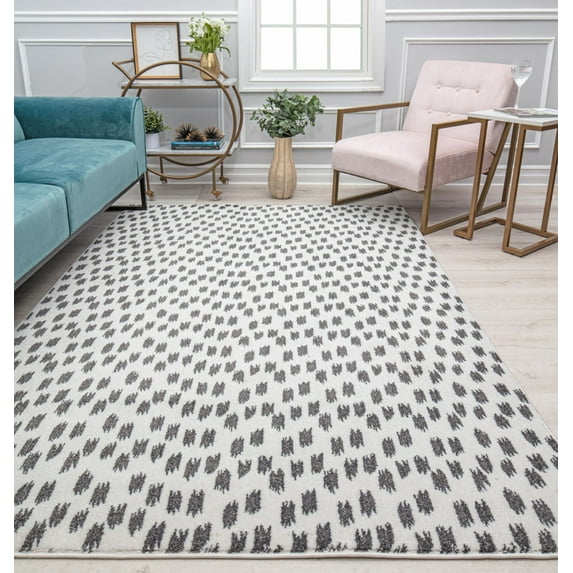 Isaac Mizrahi Jaxon CM25A Seeing Spots Geometric Contemporary White Area Rug, 2'6" x 8'