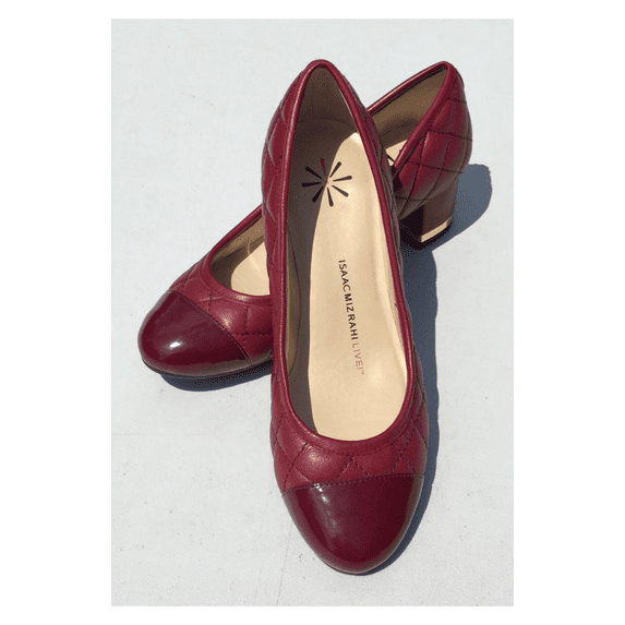 Isaac Mizrahi 'Kaley' Heels Dark Red Quilted Leather Cap-toe Pumps 10M