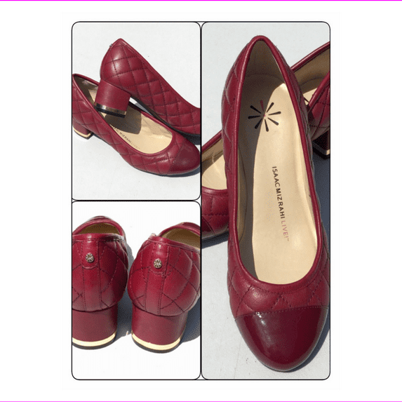 Isaac Mizrahi 'Kaley' Heels Dark Red Quilted Leather Cap-toe Pumps 8 M