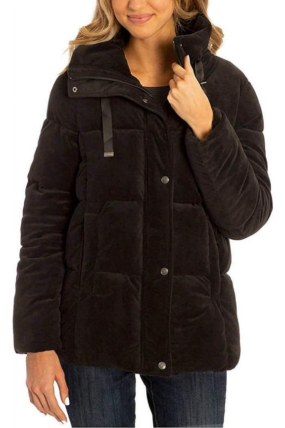 Ladies' Velvet Puffer Jacket, Black Large - NEW