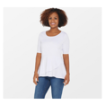 thumbnail image 1 of Isaac Mizrahi Live! Elbow Sleeve Peplum Flounce Knit Top, White, Medium, 1 of 2