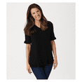 thumbnail image 1 of Isaac Mizrahi Live! Elbow-Sleeve Ruffle Hem V-Neck Sweater, Black, X Small, 1 of 2