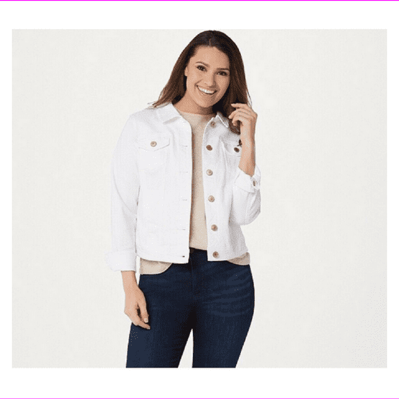 Isaac Mizrahi Live! TRUE DENIM Jean Jacket, Bright White, Size 12