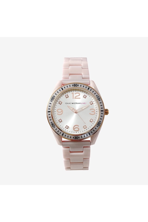 Isaac Mizrahi Live! Women's Analog Watch with Round Case, Rubber Strap, with Deployment Clasp, Rose Gold and Petal Pink, Medium