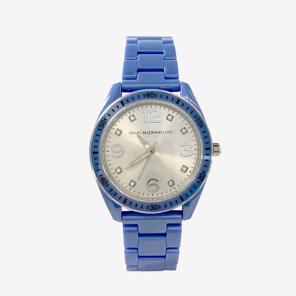 Isaac Mizrahi Live! Women's Analog Watch with Round Case, Rubber Strap, with Deployment Clasp, Silver and Cobalt Blue, Small