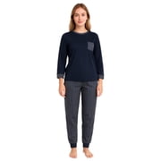 Isaac Mizrahi Long Sleeve Stripe Pajama Set (Navy, Medium)