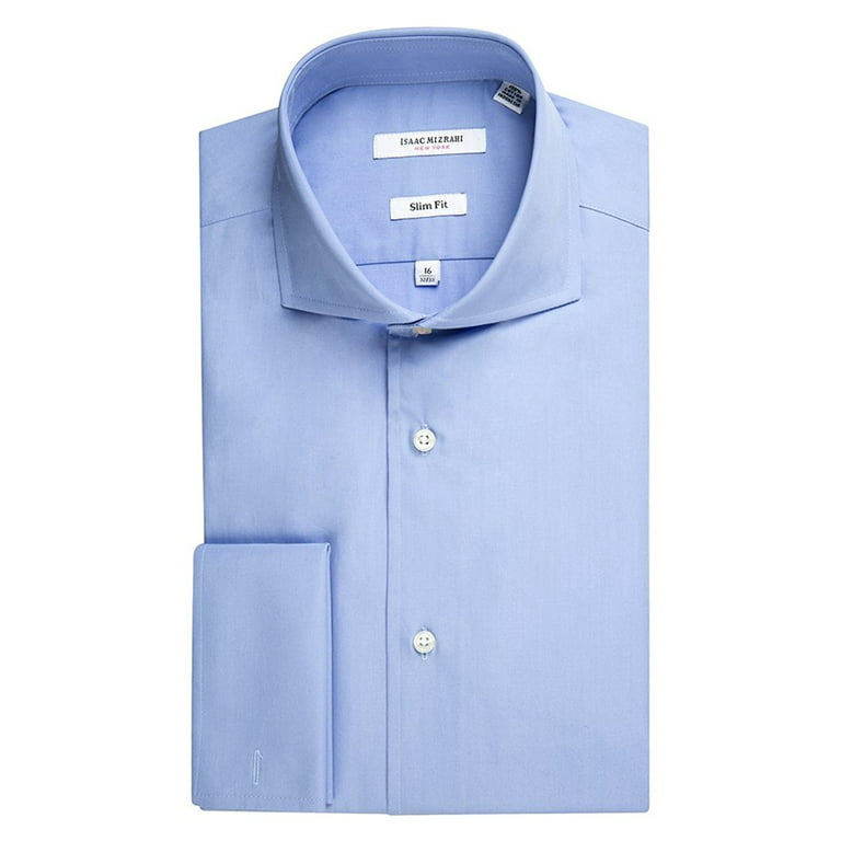 Men Blue Solid Slim Fit French Cuff Pure Cotton Formal Shirt