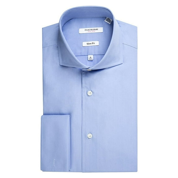 Isaac Mizrahi Men's Slim Fit Spread Collar French Cuff Cotton Solid Dress Shirt - Colors