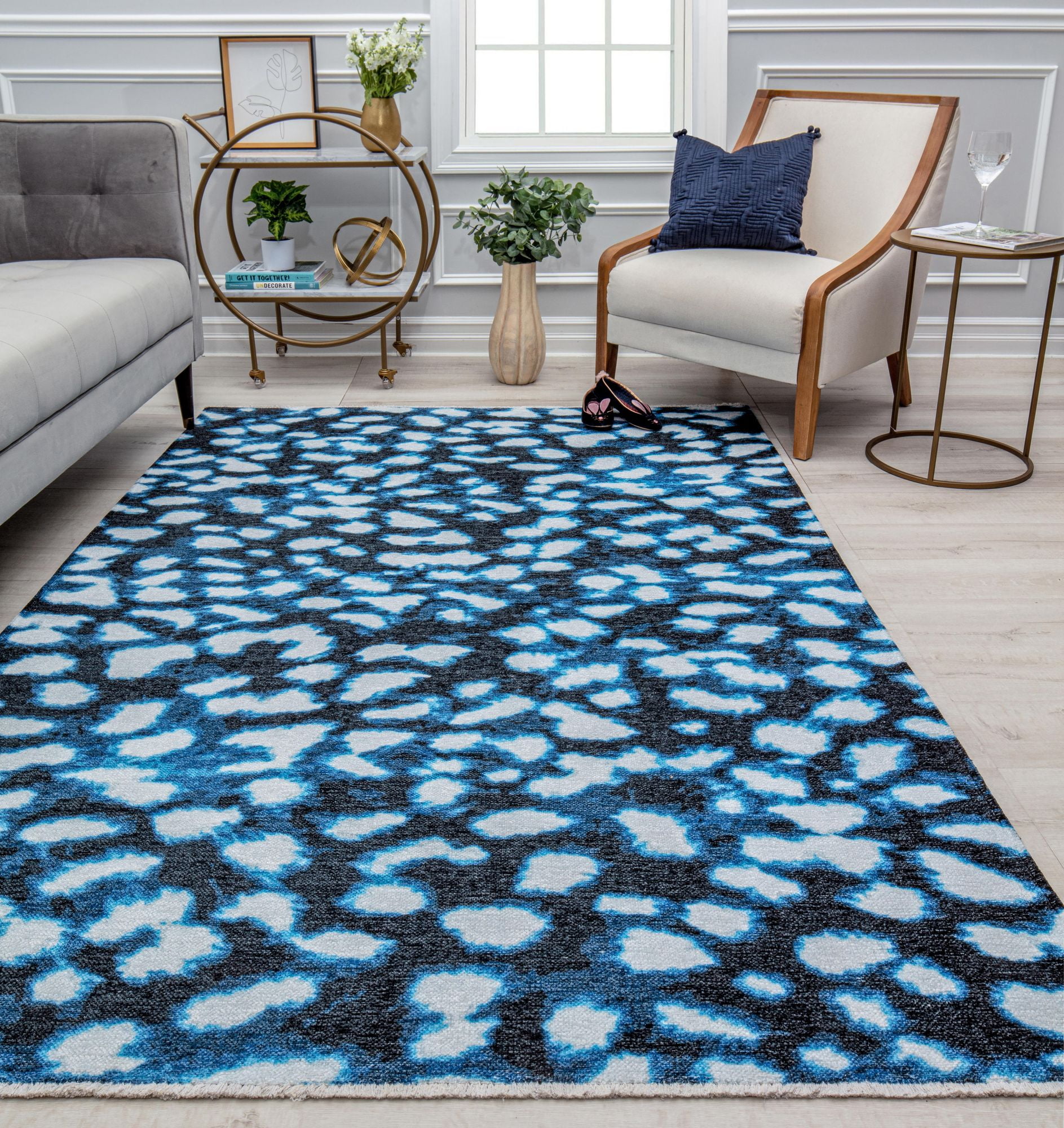 Isaac Mizrahi Serafina EO35A Soft Spot Geometric Contemporary Blue Area Rug, 2'7" x 4'